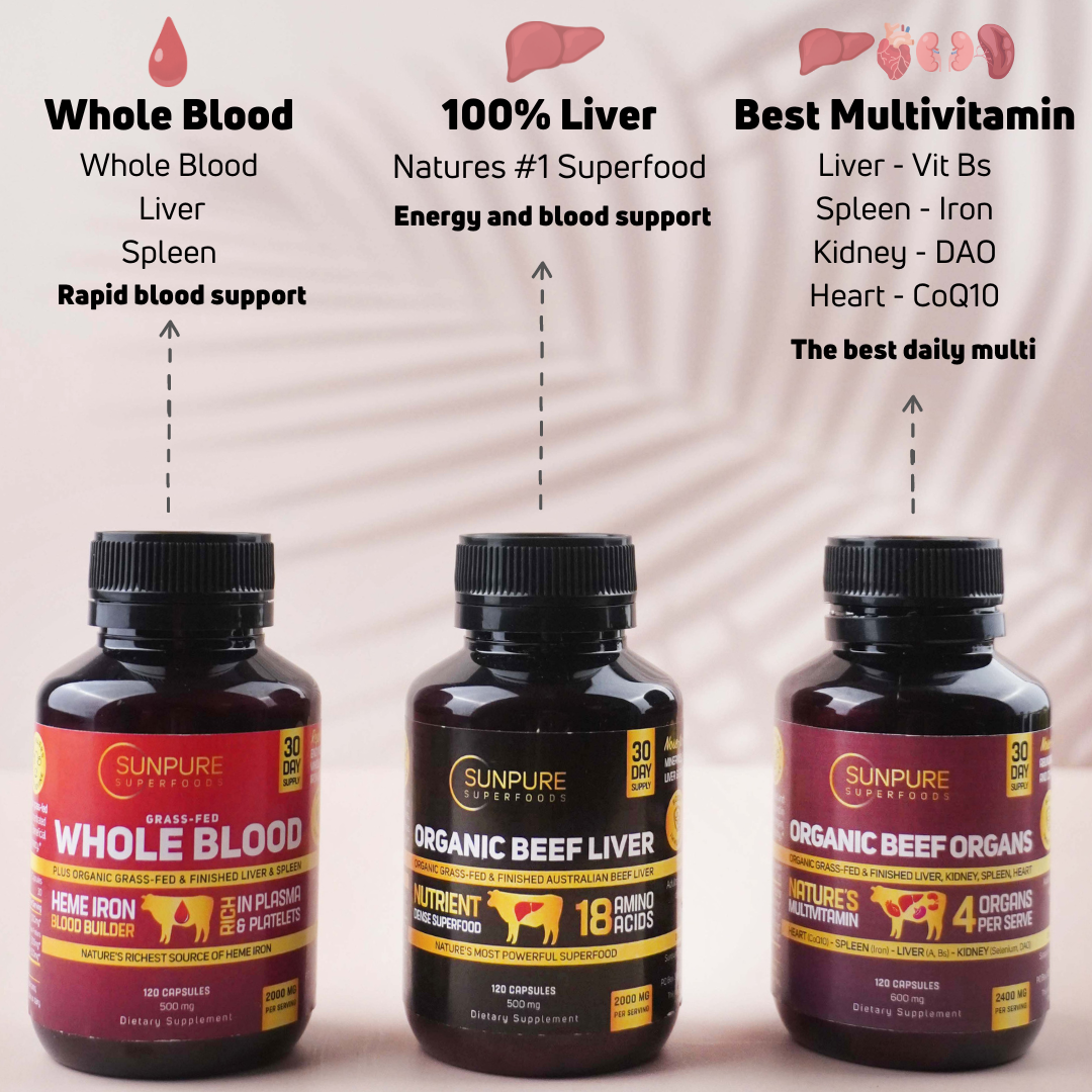 Beef Whole Blood, Spleen, Liver Capsules, Organic Grass Fed