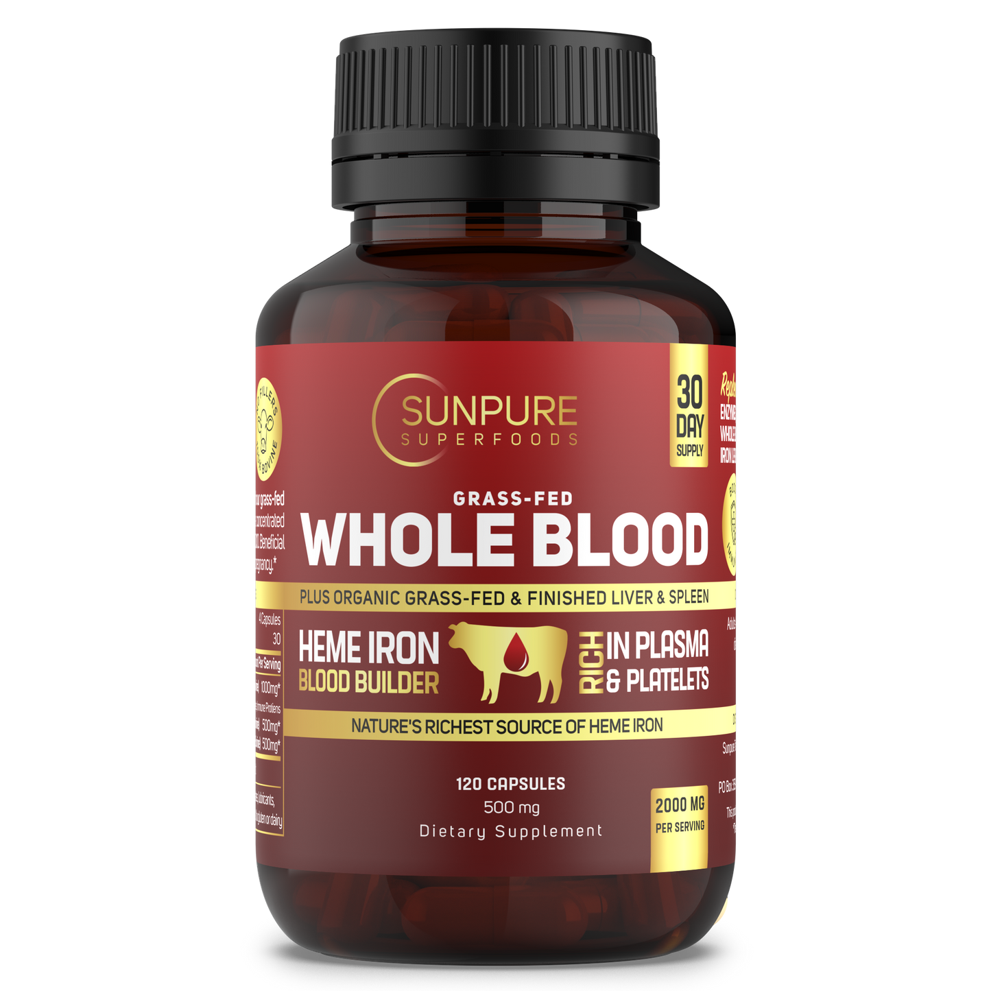 Beef Whole Blood, Spleen, Liver Capsules, Organic Grass Fed